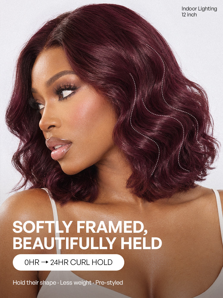 Dark Plum 99J Color Wig Loose Wave Minimalist HD Lace Glueless Mid Part Short Wig Pre-cut Lace-12