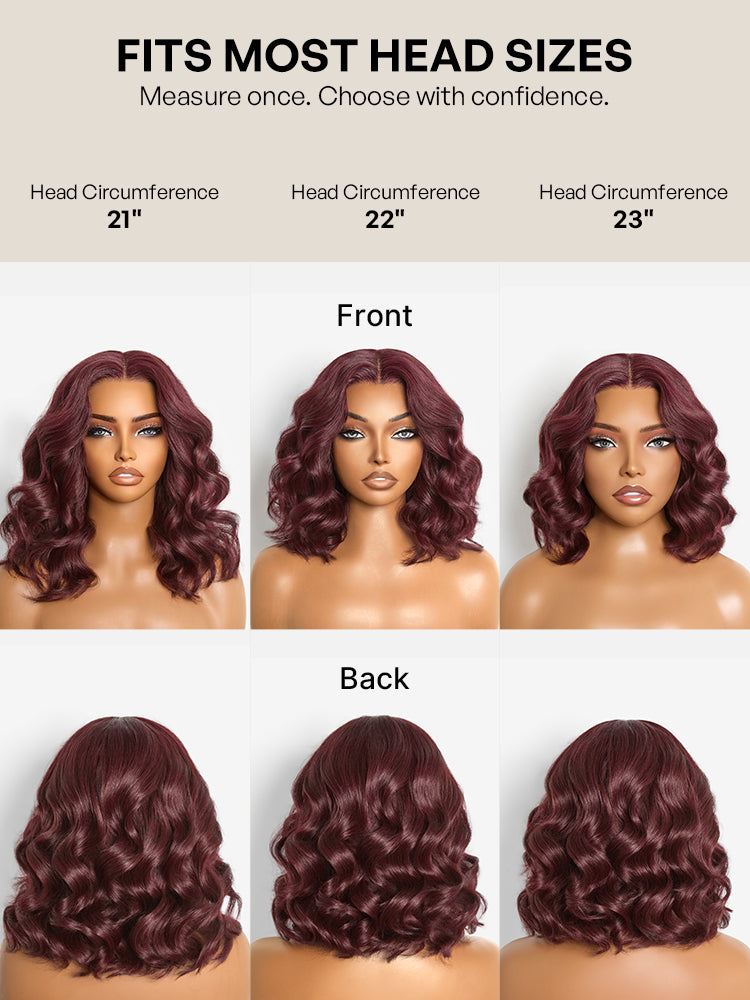 New Customers Only | Dark Plum 99J Color Wig Loose Wave Minimalist HD Lace Glueless Mid Part Short Wig Pre-cut Lace-08