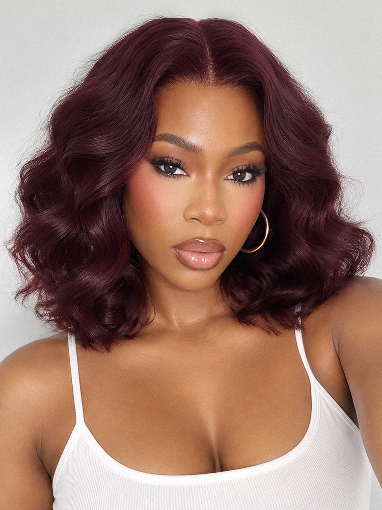 Dark Plum 99J Color Wig Loose Wave Minimalist HD Lace Glueless Mid Part Short Wig Pre-cut Lace-09