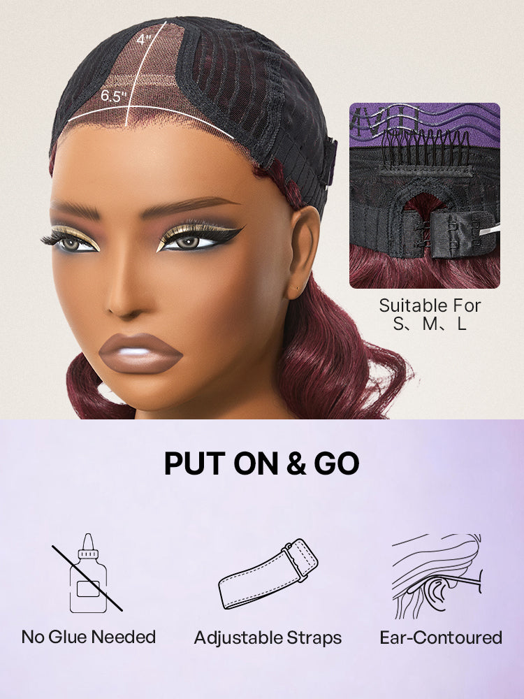 Dark Plum 99J Color Wig Loose Wave Minimalist HD Lace Glueless Mid Part Short Wig Pre-cut Lace-07