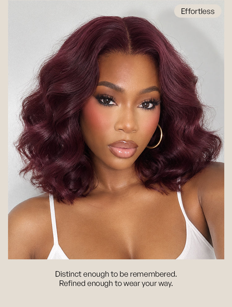 Dark Plum 99J Color Wig Loose Wave Minimalist HD Lace Glueless Mid Part Short Wig Pre-cut Lace-12