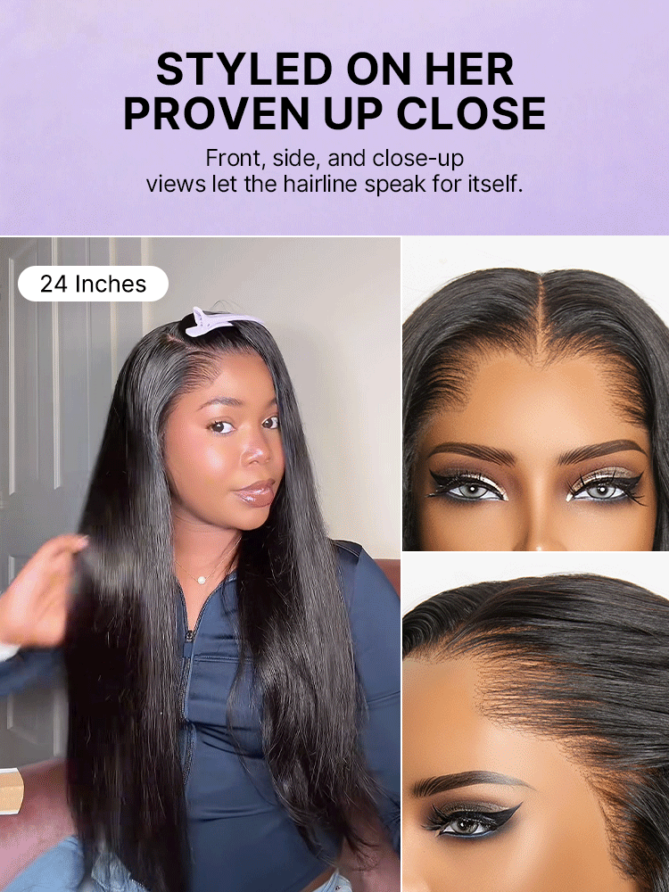 Lagos Hairline Over-Plucked M-Shaped Hairline Natural Looking Silky Straight Human Hair 13×4 Lace Frontal Wig Pre-Cut Lace-34