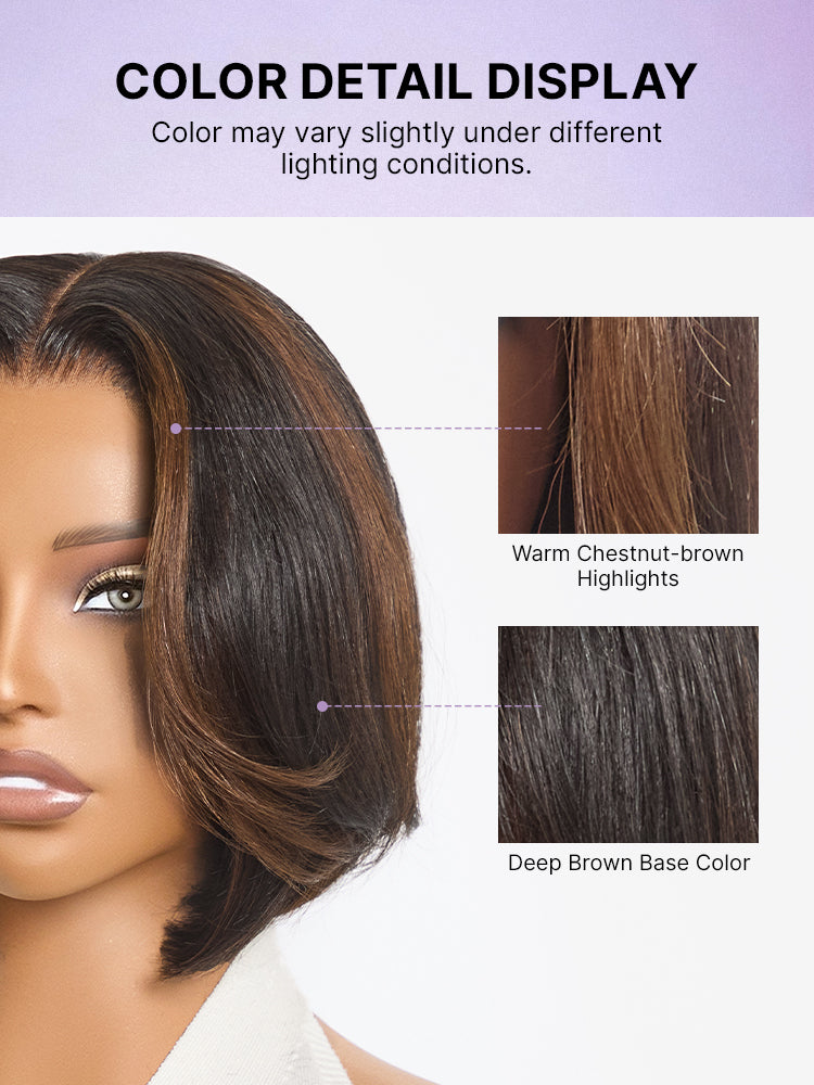 Blonde Highlight / Brown Highlight Short Layered Bob Wig Glueless 5x5 Closure Pre-Cut Lace Wig-62