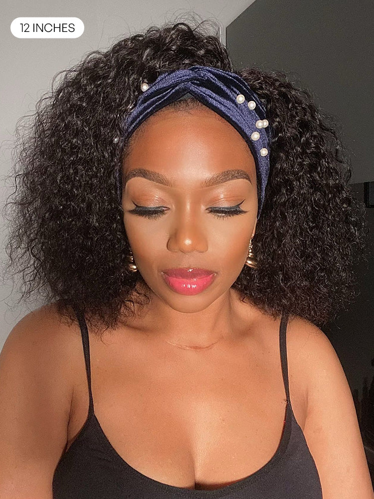 Deep Wave Glueless Curly Bob Wig Headband Wig 100% Human Hair (Get Free Trendy Headbands)-17