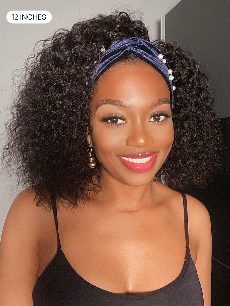 Deep Wave Glueless Curly Bob Wig Headband Wig 100% Human Hair (Get Free Trendy Headbands)-14