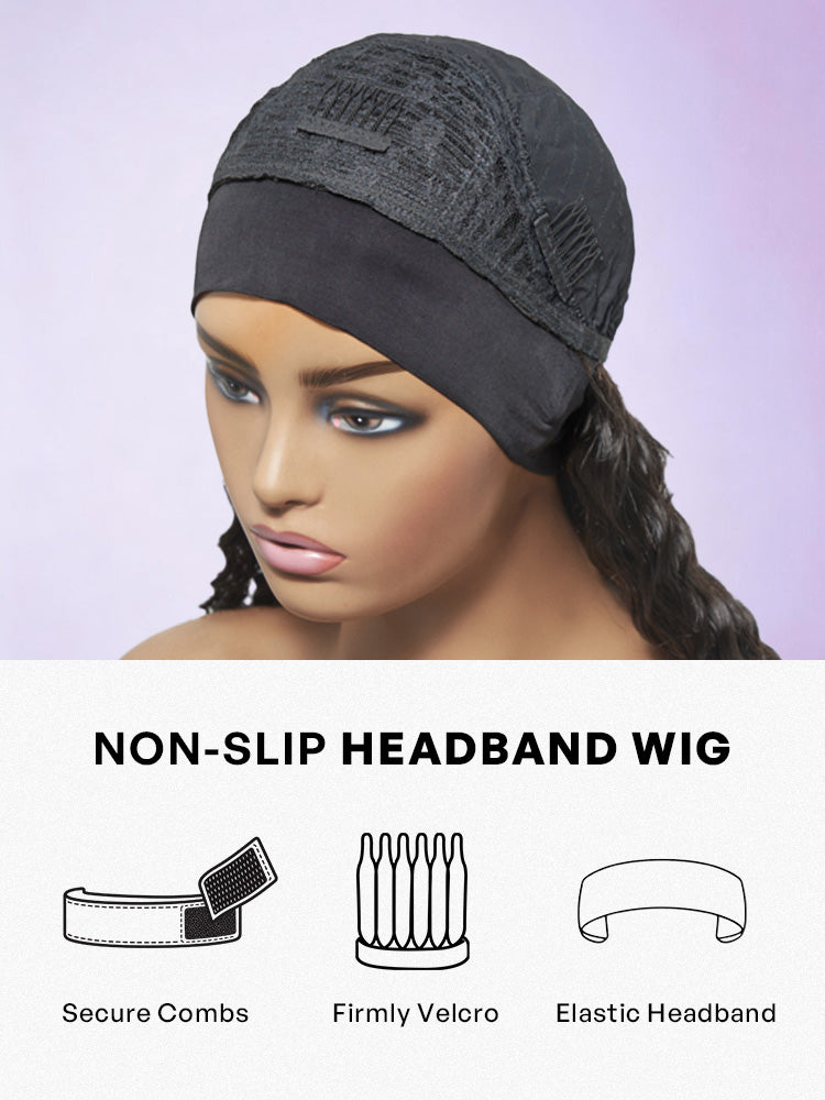 Deep Wave Glueless Curly Bob Wig Headband Wig 100% Human Hair (Get Free Trendy Headbands)-18