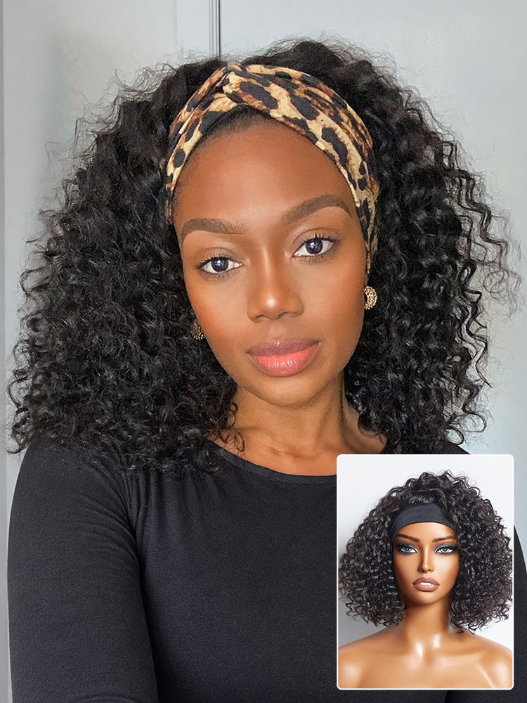 Deep Wave Glueless Curly Bob Wig Headband Wig 100% Human Hair (Get Free Trendy Headbands)-13