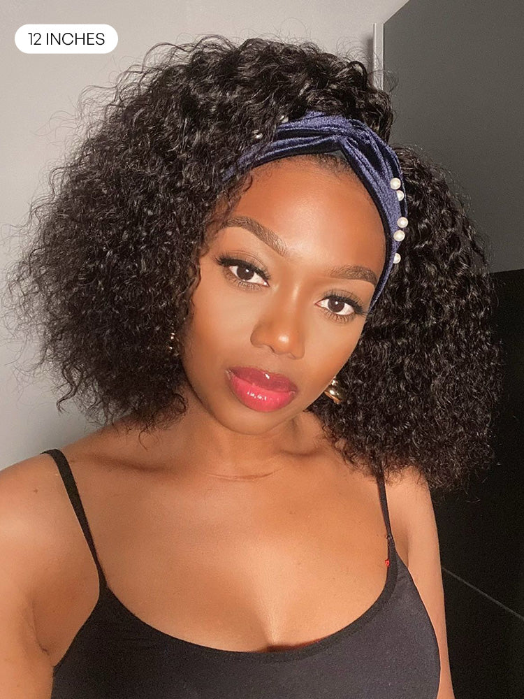 Deep Wave Glueless Curly Bob Wig Headband Wig 100% Human Hair (Get Free Trendy Headbands)-15