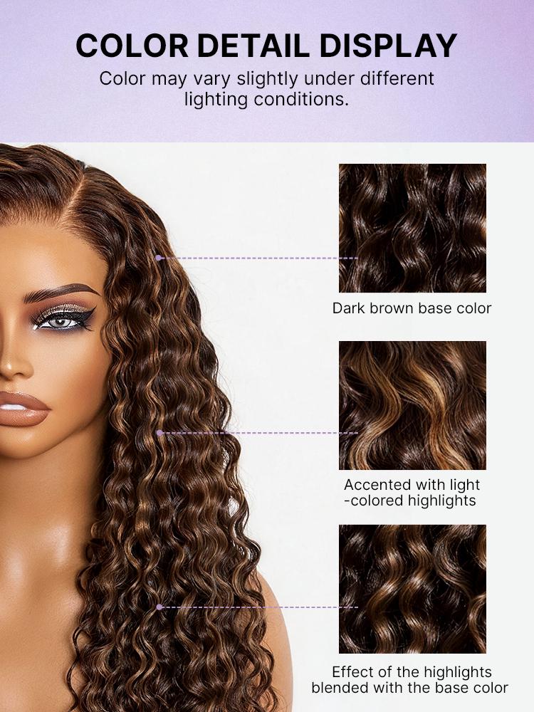 Luvme All-Day Comfort™ Wig PartingMax Brown Highlights Funmi Curly 7x6 Closure HD Lace Glueless Wig Pre Cut Lace-112