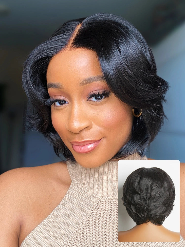 1 SEC INSTALL WIG | Elegant Boss Vibe Short Pixie Cut Natural Black / Ombre Brown Glueless Minimalist HD Lace Wig Pre Cut Lace-26