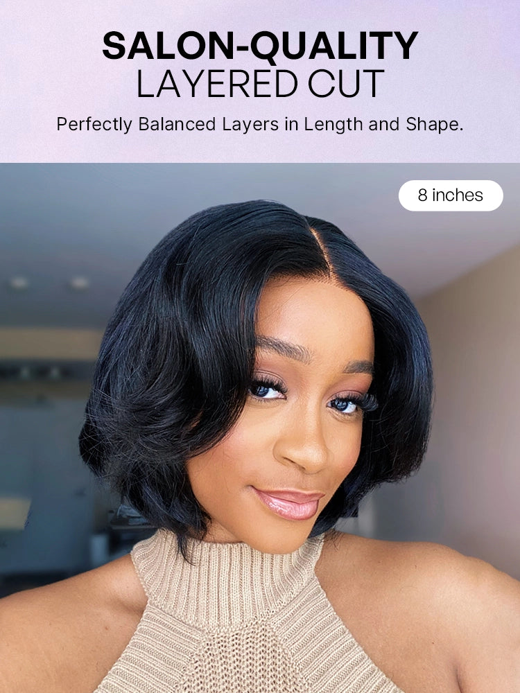 1 SEC INSTALL WIG | Elegant Boss Vibe Short Pixie Cut Natural Black / Ombre Brown Glueless Minimalist HD Lace Wig Pre Cut Lace-27