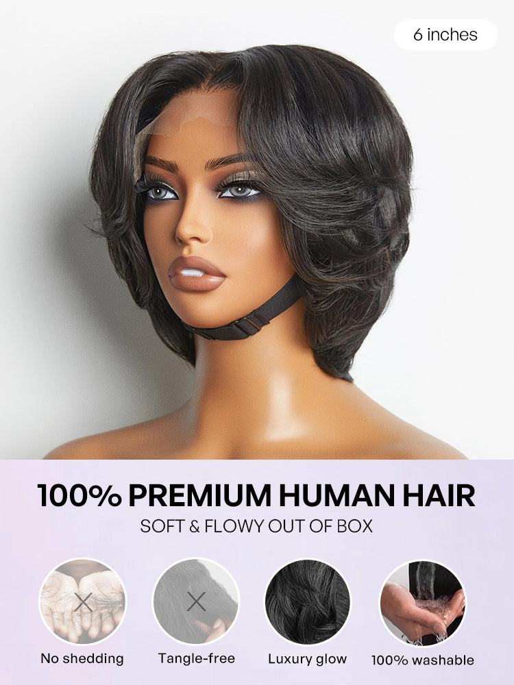 1 SEC INSTALL WIG | Elegant Boss Vibe Short Pixie Cut Natural Black / Ombre Brown Glueless Minimalist HD Lace Wig Pre Cut Lace-31