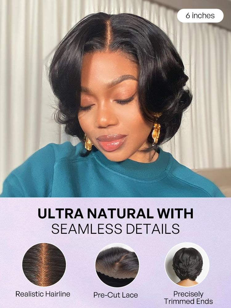 1 SEC INSTALL WIG | Elegant Boss Vibe Short Pixie Cut Natural Black / Ombre Brown Glueless Minimalist HD Lace Wig Pre Cut Lace-30