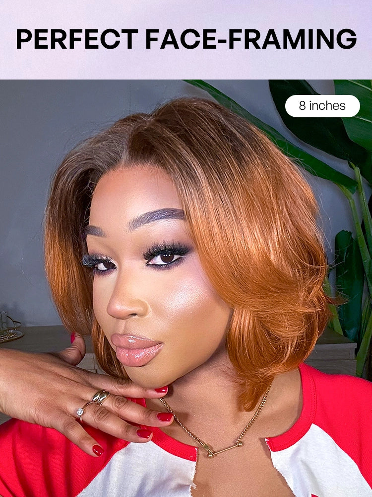 1 SEC INSTALL WIG | Elegant Boss Vibe Short Pixie Cut Natural Black / Ombre Brown Glueless Minimalist HD Lace Wig Pre Cut Lace-36