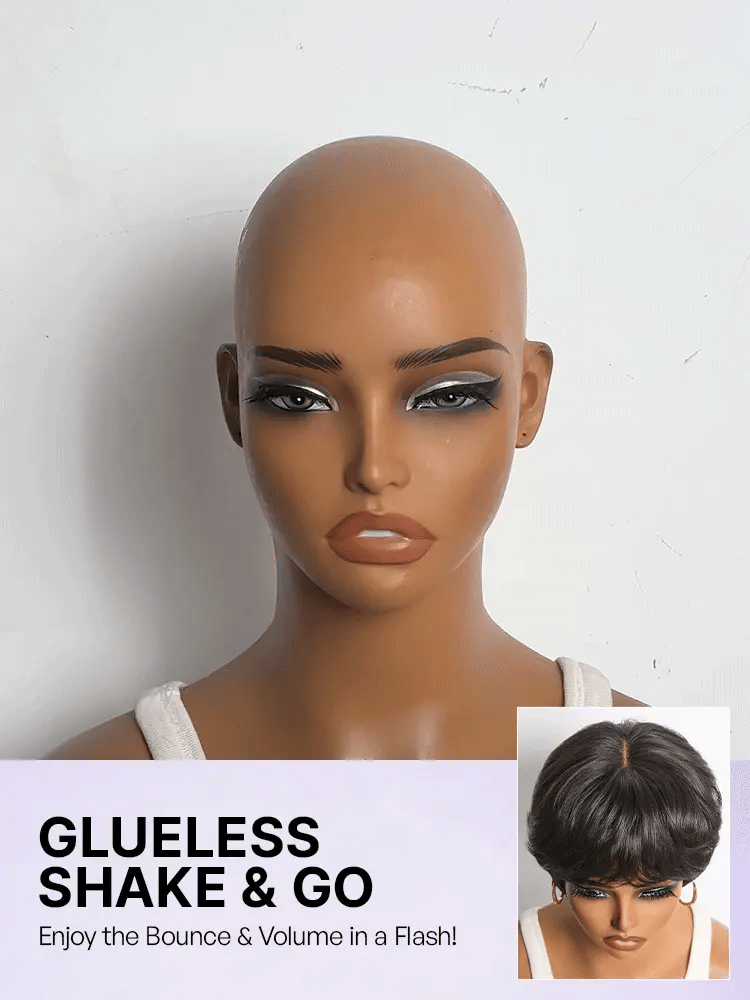 Throw On & Go Natural Black Pixie Cut with Bangs Glueless Minimalist Lace Wig-16