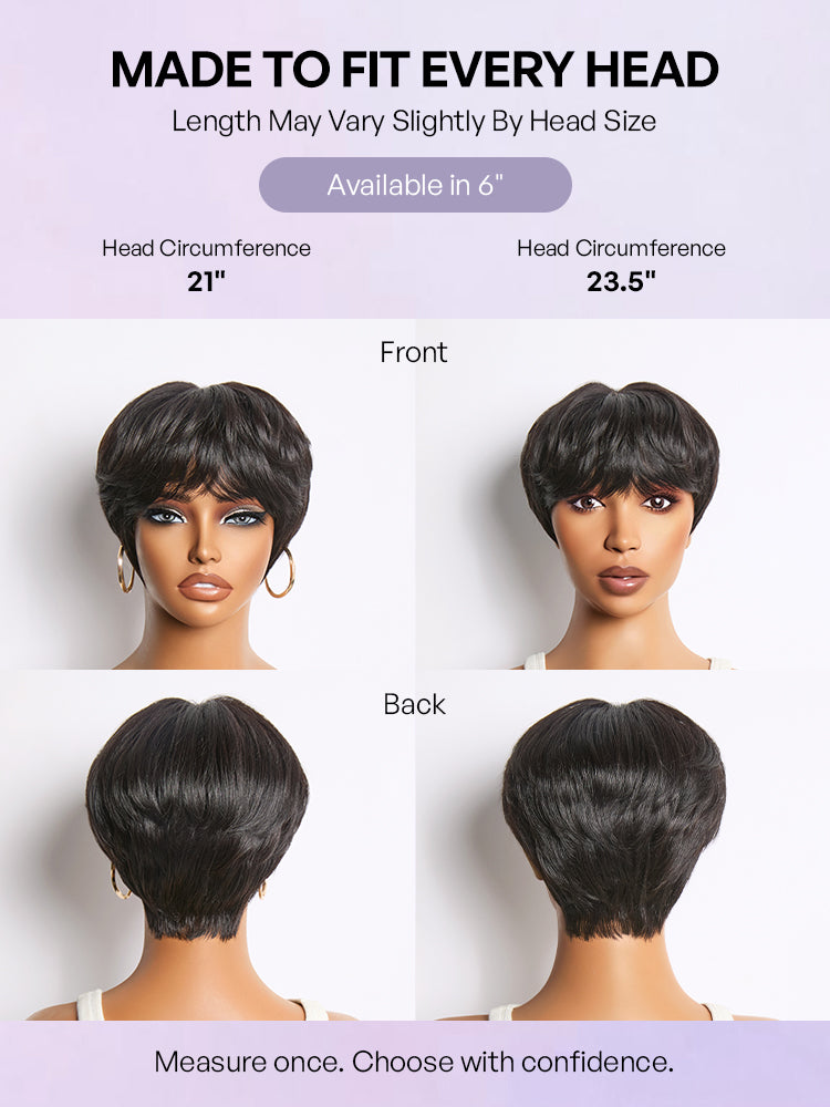 Throw On & Go Natural Black Pixie Cut with Bangs Glueless Minimalist Lace Wig-22