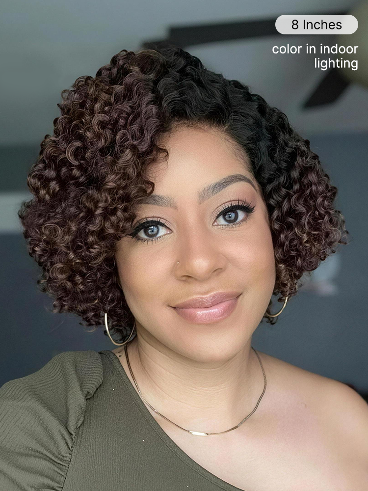 Soft-Shine Mocha Mousse Ombre - Fluffy Kinky Curl Glueless Minimalist HD Lace Wig Ready to Go-13