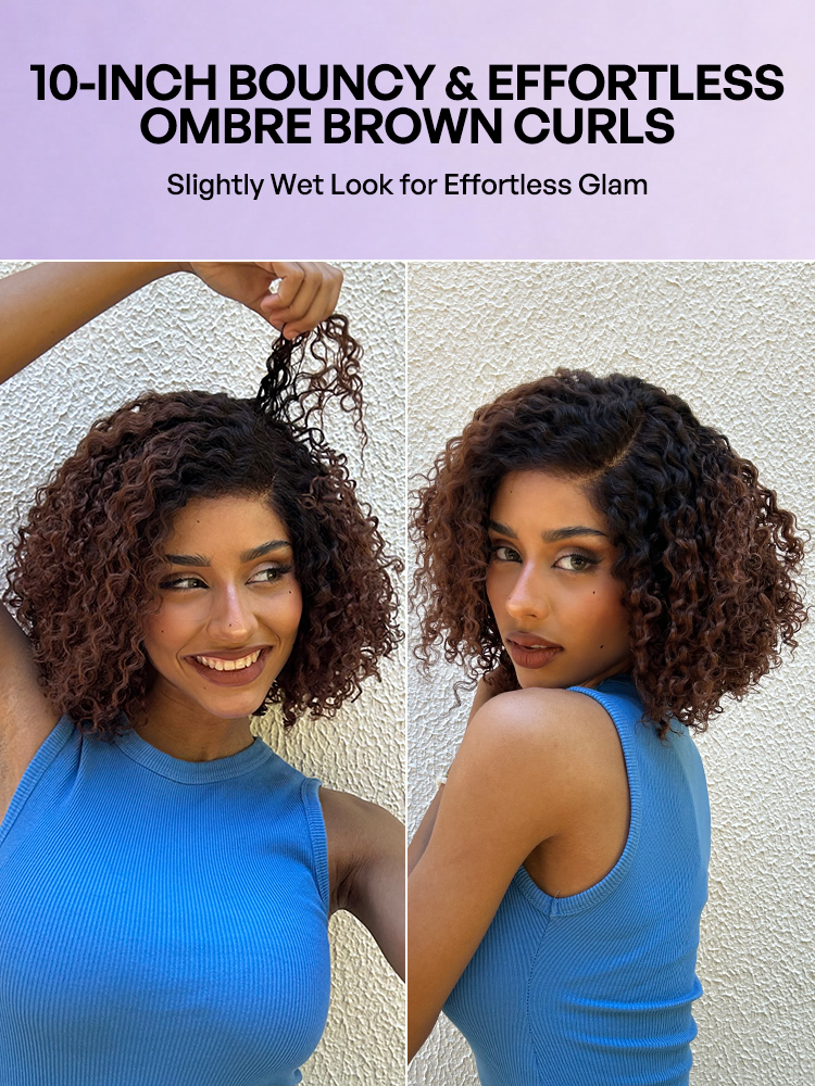 Soft-Shine Mocha Mousse Ombre - Fluffy Kinky Curl Glueless Minimalist HD Lace Wig Ready to Go-15