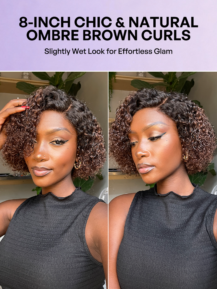 Soft-Shine Mocha Mousse Ombre - Fluffy Kinky Curl Glueless Minimalist HD Lace Wig Ready to Go-14