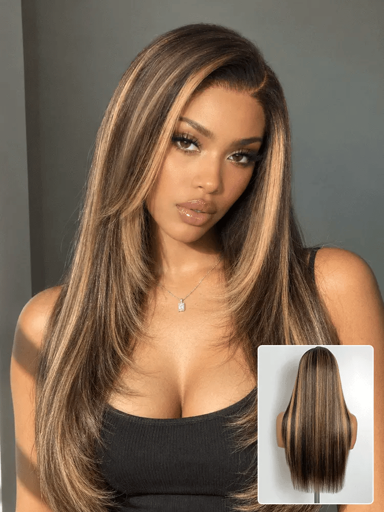 Luvme All-Day Comfort Wig 180% Density Blonde Highlight Butterfly Cut Layered Light Yaki Straight Glueless 7x6 Closure HD Lace Wig Pre-Cut Lace-55