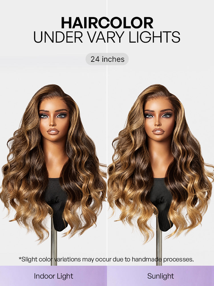 Luvme All-Day Comfort™ Wig 180% Density Sun-Kissed Blonde Ombre Highlight Loose Body Wave Glueless 7x6 Closure HD Lace Wig Pre-Cut Lace-55