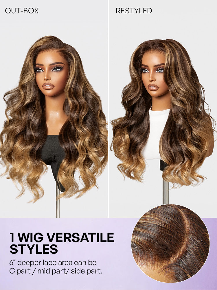 Luvme All-Day Comfort™ Wig 180% Density Sun-Kissed Blonde Ombre Highlight Loose Body Wave Glueless 7x6 Closure HD Lace Wig Pre-Cut Lace-53