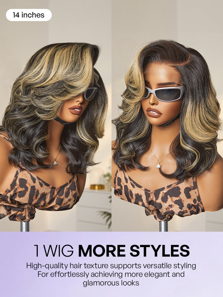 Honey Blonde Highlight Layered Cut Glueless Wig Minimalist HD Lace Human Hair Wig-19