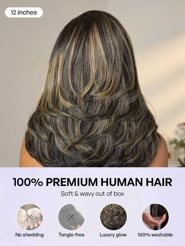 Honey Blonde Highlight Layered Cut Glueless Wig Minimalist HD Lace Human Hair Wig-22