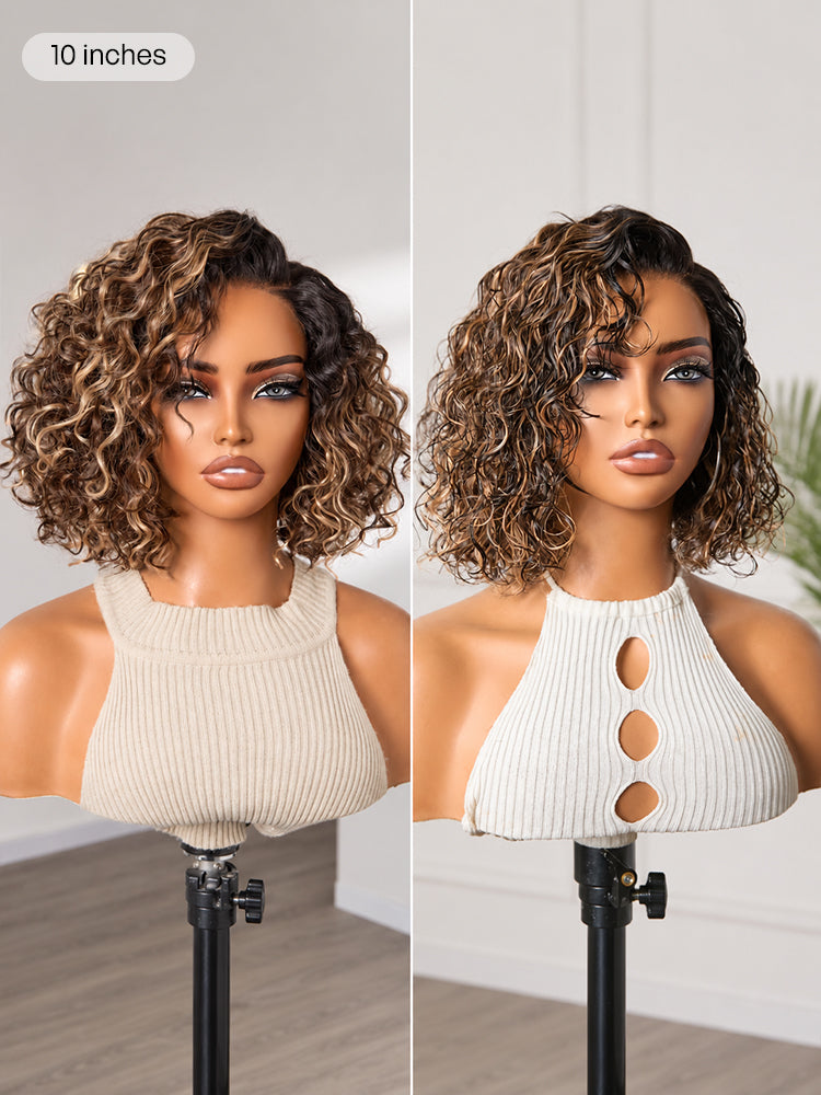 Ready to Go Water Wave Short Curly Bob Wig Glueless Minimalist HD Lace Wig Pre-Cut Lace-61