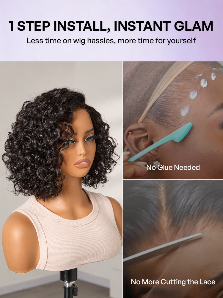 Ready to Go Water Wave Short Curly Bob Wig Glueless Minimalist HD Lace Wig Pre-Cut Lace-58