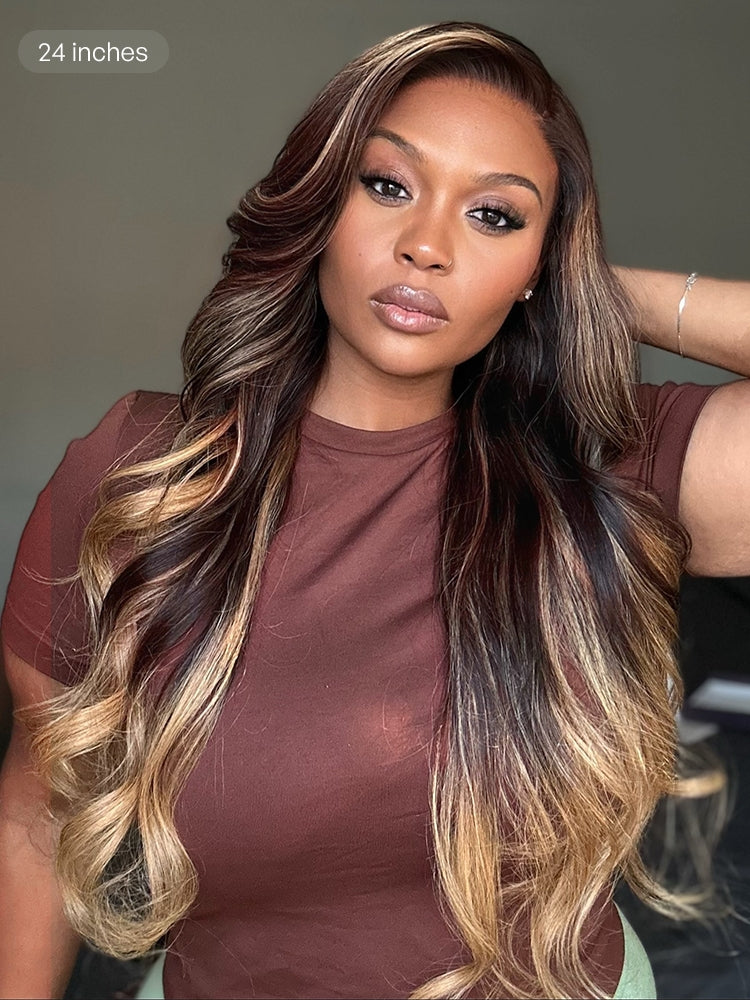 Luvme All-Day Comfort™ Wig 180% Density Sun-Kissed Blonde Ombre Highlight Loose Body Wave Glueless 7x6 Closure HD Lace Wig Pre-Cut Lace-56