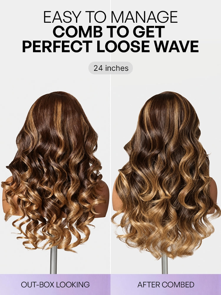Luvme All-Day Comfort™ Wig 180% Density Sun-Kissed Blonde Ombre Highlight Loose Body Wave Glueless 7x6 Closure HD Lace Wig Pre-Cut Lace-57