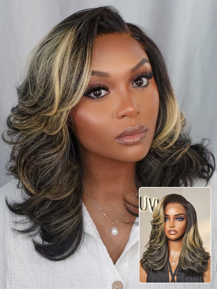 Honey Blonde Highlight Layered Cut Glueless Wig Minimalist HD Lace Human Hair Wig-27
