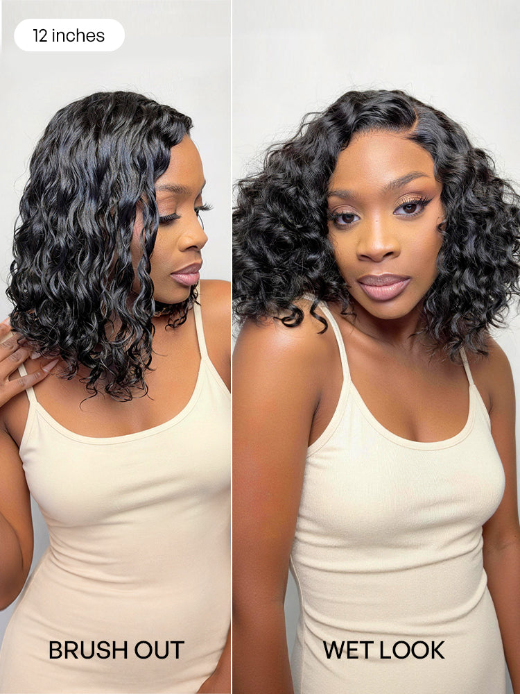 Ready to Go Water Wave Short Curly Bob Wig Glueless Minimalist HD Lace Wig Pre-Cut Lace-67