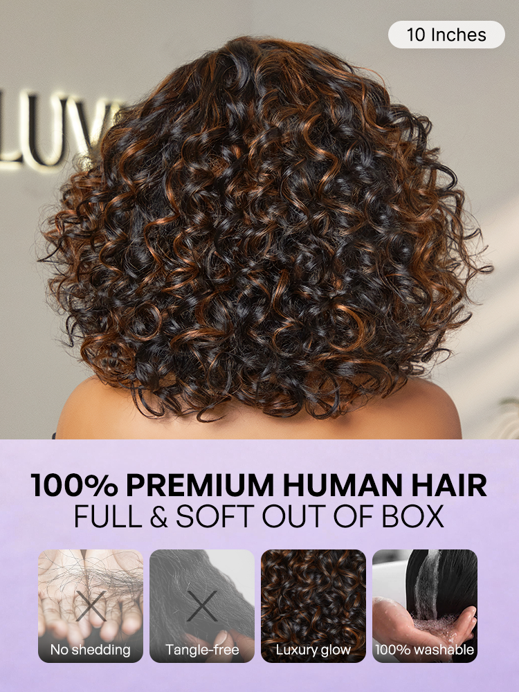 Effortless Elegance Copper Highlight / Natural Black Bouncy Curl Wig Minimalist HD Lace Glueless Wig Pre-Cut Lace-43
