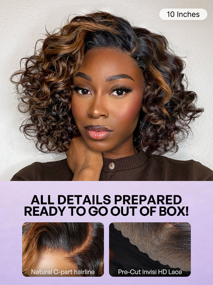 Effortless Elegance Copper Highlight / Natural Black Bouncy Curl Wig Minimalist HD Lace Glueless Wig Pre-Cut Lace-39
