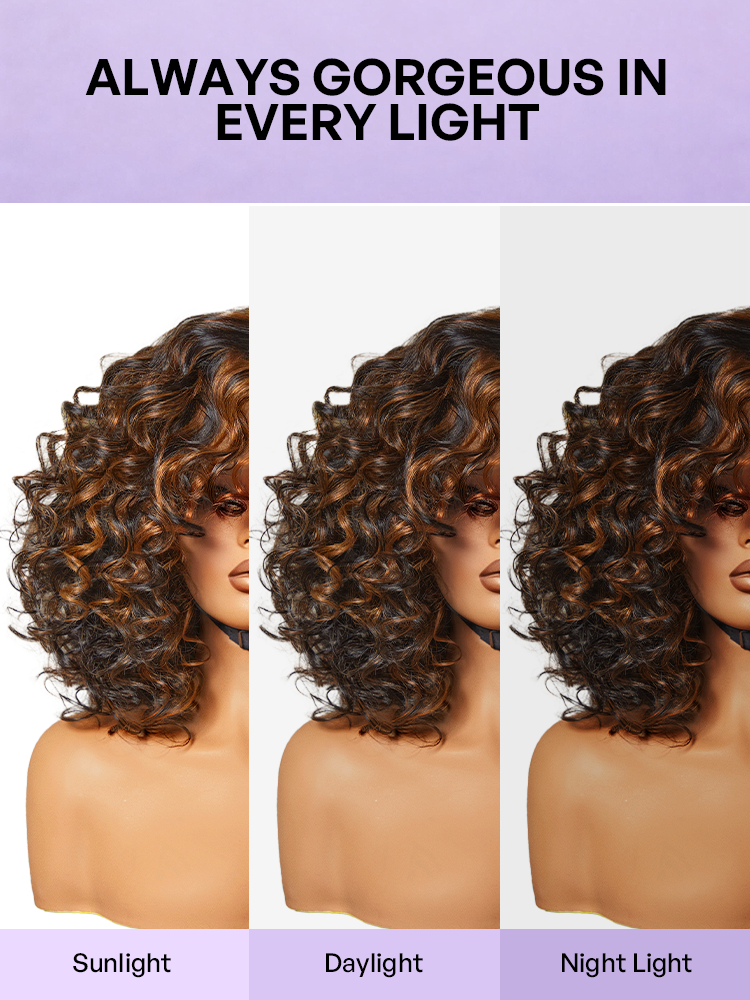 Effortless Elegance Copper Highlight / Natural Black Bouncy Curl Wig Minimalist HD Lace Glueless Wig Pre-Cut Lace-48