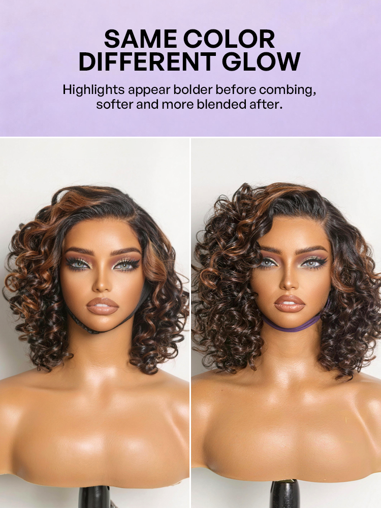 Effortless Elegance Copper Highlight / Natural Black Bouncy Curl Wig Minimalist HD Lace Glueless Wig Pre-Cut Lace-47