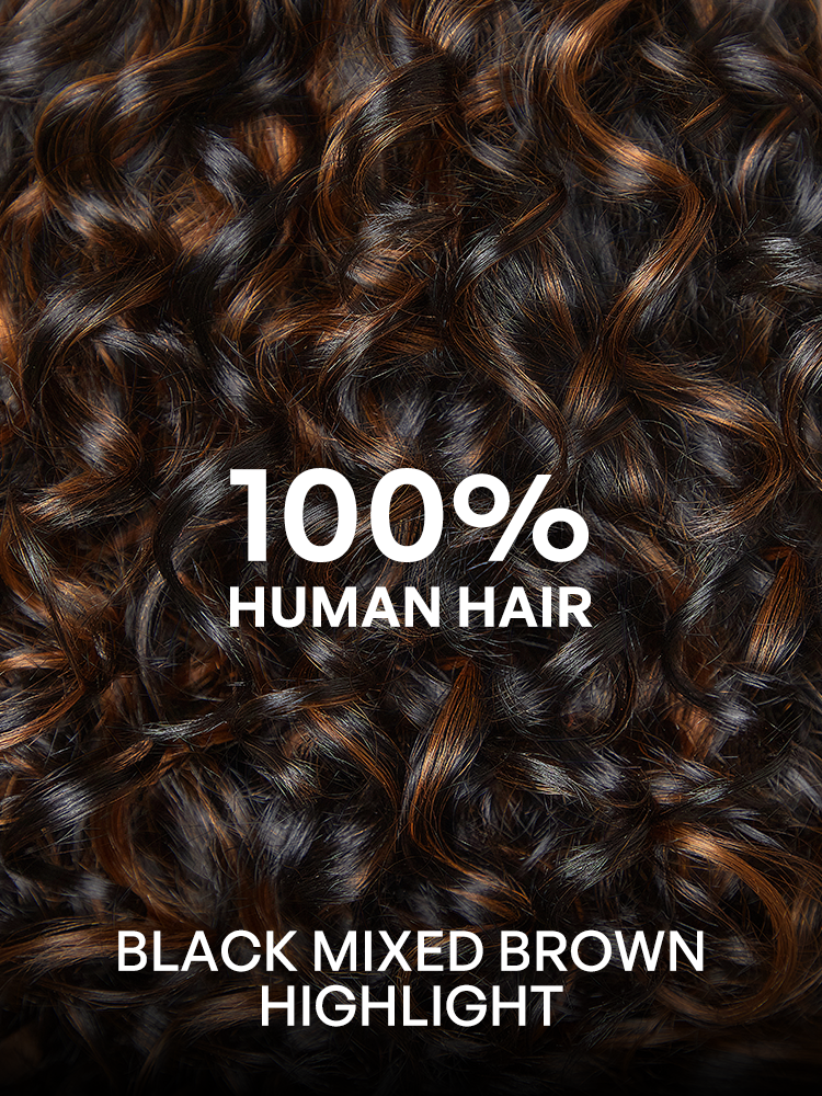 Effortless Elegance Copper Highlight / Natural Black Bouncy Curl Wig Minimalist HD Lace Glueless Wig Pre-Cut Lace-44