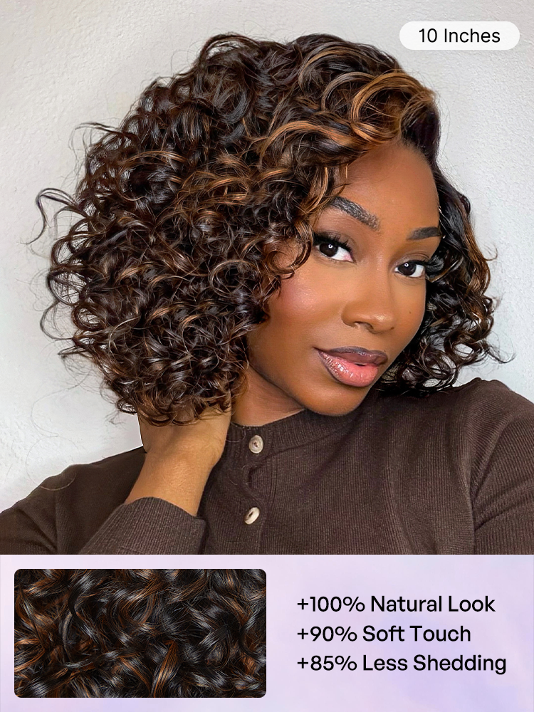 Effortless Elegance Copper Highlight / Natural Black Bouncy Curl Wig Minimalist HD Lace Glueless Wig Pre-Cut Lace-38