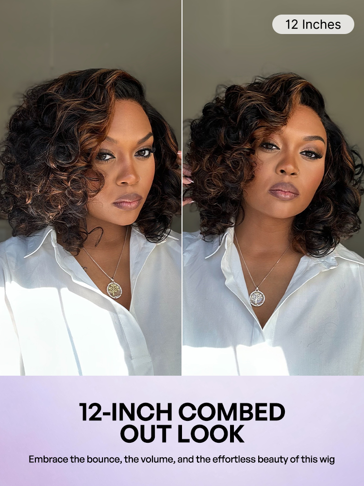 Effortless Elegance Copper Highlight / Natural Black Bouncy Curl Wig Minimalist HD Lace Glueless Wig Pre-Cut Lace-37