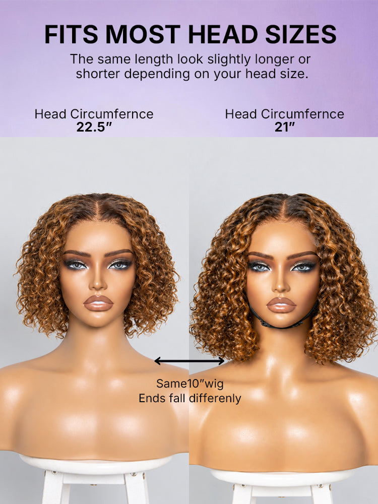Warm Caramel Brown / Natural Black Deep Curly Glueless 5x5 Closure Pre-Cut Lace Wig-44