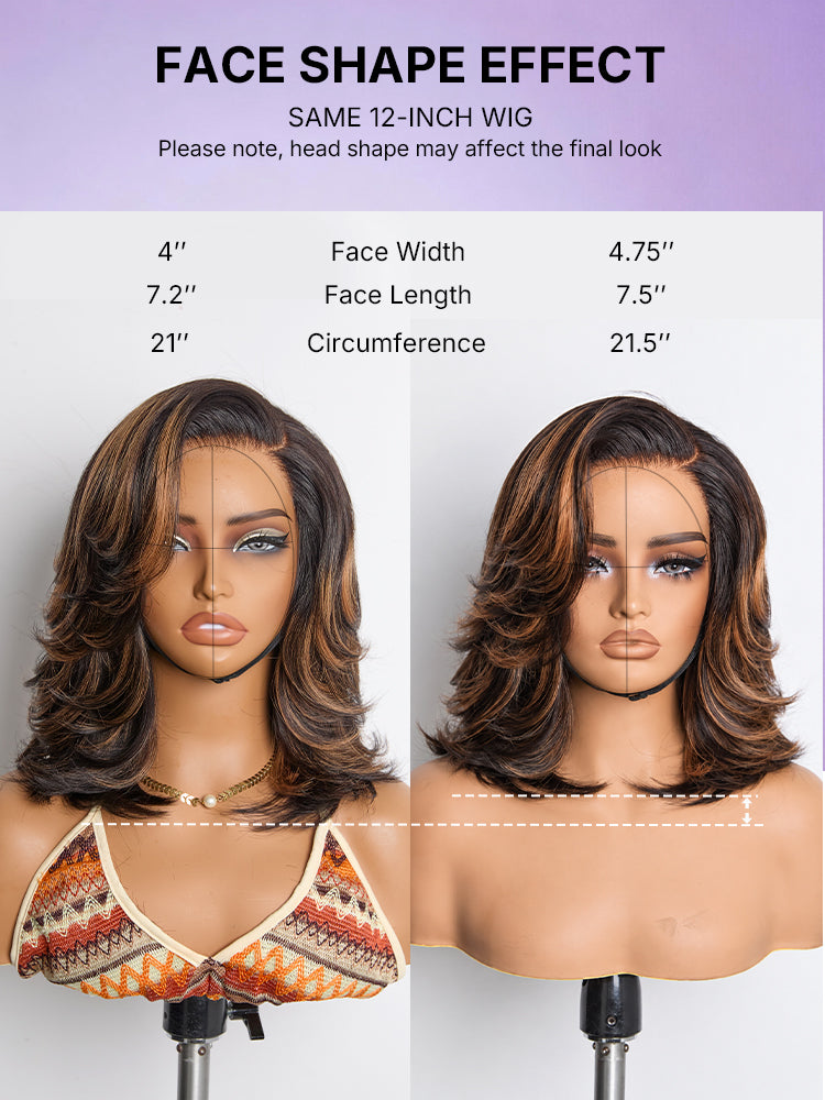 Brown Highlight Layered Wavy Butterfly Haircut Glueless Minimalist HD Lace Wig Pre-Cut Lace-22