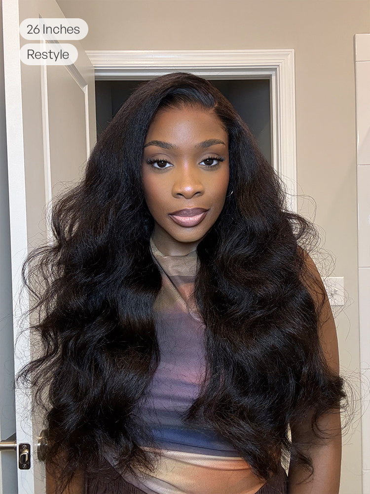 Luvme All-Day Comfort™ Wig 180% / 250% Density Kinky Body Wave / Layered Light Kinky Straight PartingMax Glueless 7x6 Closure HD Lace Wig Pre-Cut Lace-50