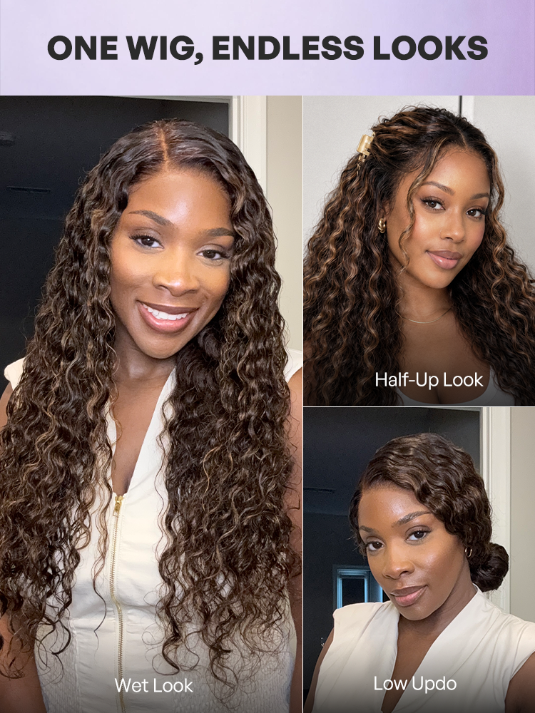 Luvme All-Day Comfort™ Wig PartingMax Brown Highlights Funmi Curly 7x6 Closure HD Lace Glueless Wig Pre Cut Lace-123