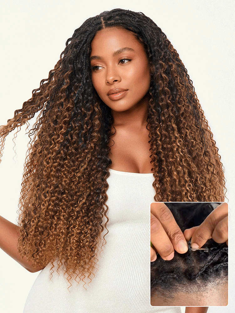 Miracle Knots Colored Crochet Hair Wet and Wavy Ombre | Mix Brown for Boho Braids | Crochet Weaves|  Fulani Braids | Twists Pre-Separated Lightweight Full & Soft Pre-Looped Human Hair Extensions Protective Style-81