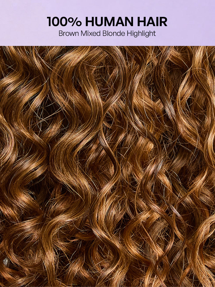 Readitress™ Ombre Brown Highlight Boho Braids Deep Curly Glueless 5x5 Closure Lace with Braided Top Human Hair Wig Pre-Cut Lace-30