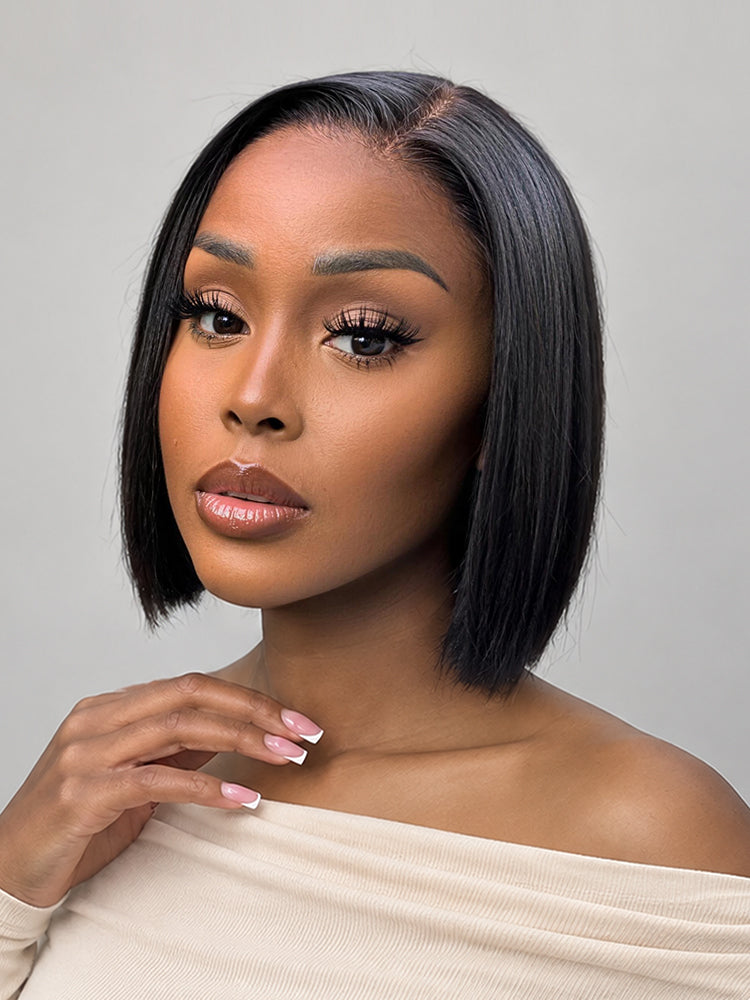 PreMax Wigs | Super Natural Hairline Silky Blunt Cut Bob Glueless 13x4 Frontal Lace Human Hair Short Wig Pre-Cut Lace-57