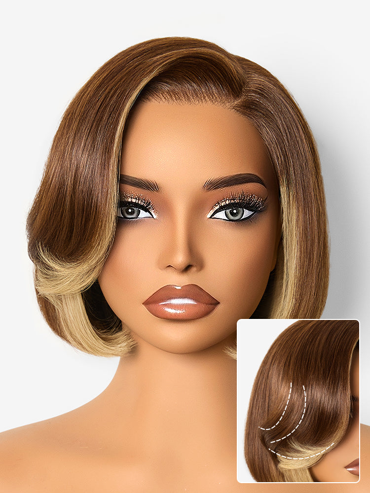 All-Day Comfort Honey Blonde Face-Framing Highlights Blow Out Layered Cut Glueless 5x5 Closure Lace Bob Wig Pre-cut Lace-36