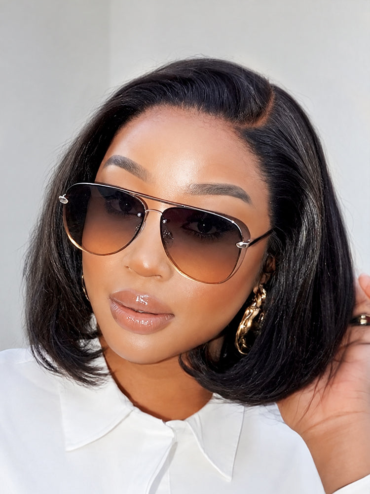 PreMax Wigs - Natural Black / Blonde Highlight C Part Glueless Lace Front Bob Wig Pre-cut Lace-38